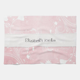 Paño De Cocina Flores suavemente rosadas y blancas personalizadas