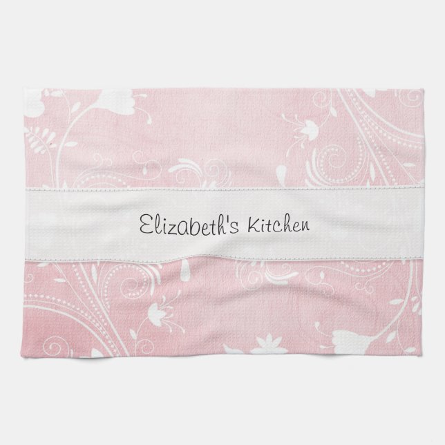 Paño De Cocina Flores suavemente rosadas y blancas personalizadas (Horizontal)