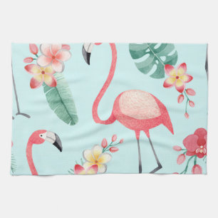 Paño De Cocina Flores tropicales Flamingos Patrón de acuarela