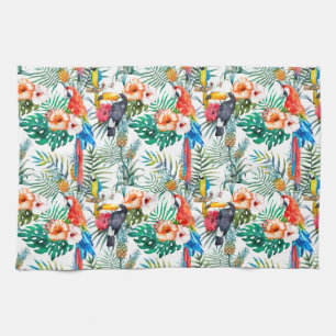 Paño De Cocina Flores tropicales y tocan