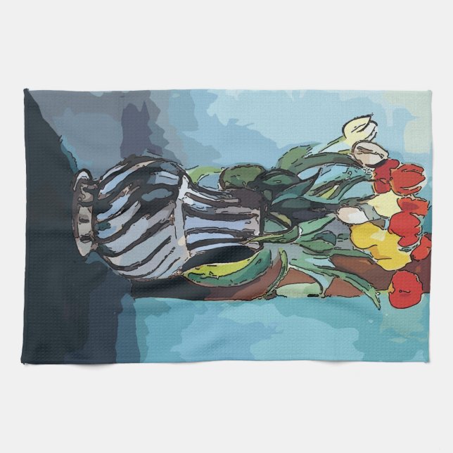 Paño De Cocina Flores, tulipanes, grano, después de Matisse (Horizontal)