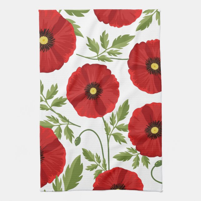 Paño De Cocina Flores veraniegas alegres con adormidera (Vertical)