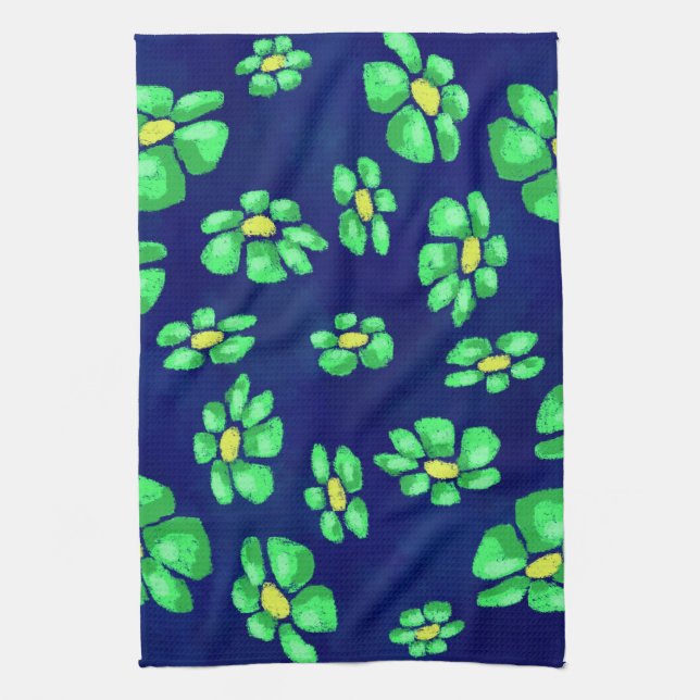 Paño De Cocina Flores verdes y extravagantes bailan sobre fondo a (Vertical)