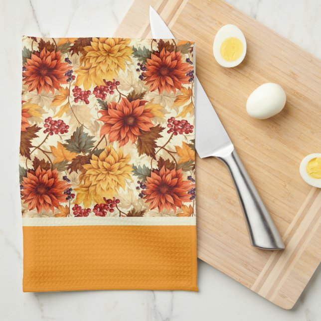 Paño De Cocina Flores Vintage de Otoño (Doblado Cuarto)