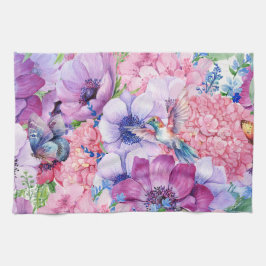 Paño De Cocina Flores violetas moradas y rosas