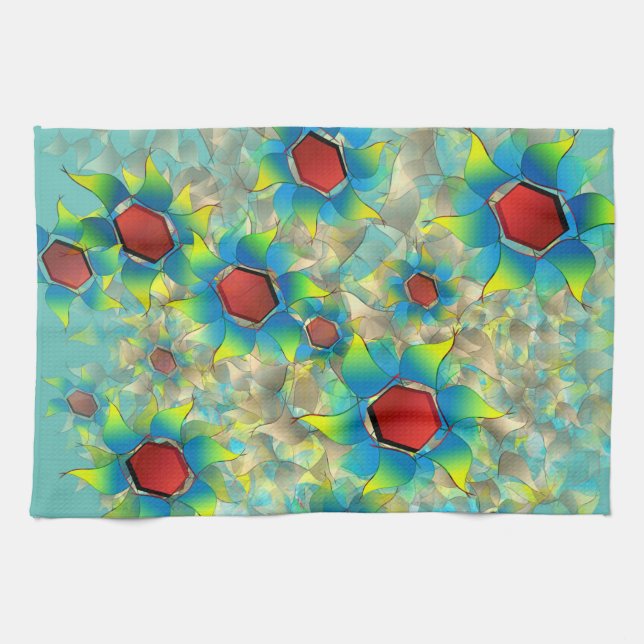 Paño De Cocina Flores virtuales diferentes, pétalos azules sobre  (Horizontal)