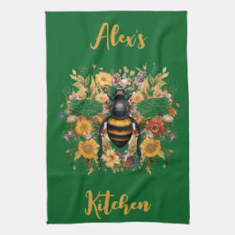 Paño De Cocina Flores y abejas personalizadas -
