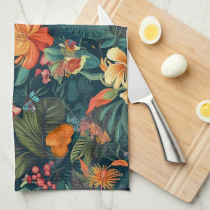 Paño De Cocina Flores y hojas tropicales con mariposas