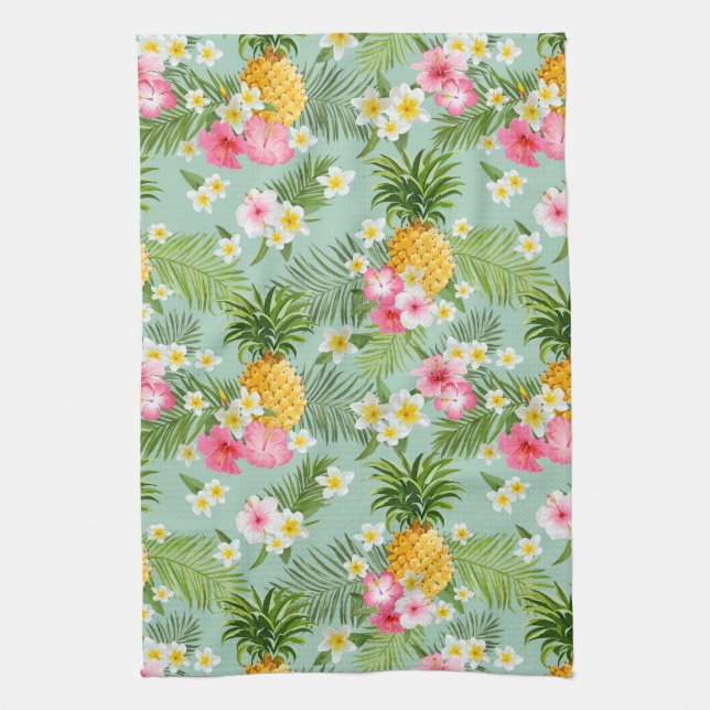 Paño De Cocina Flores y piñas tropicales (Vertical)