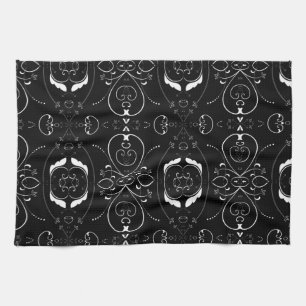 Paño De Cocina Florituras blancas elegantes en negro