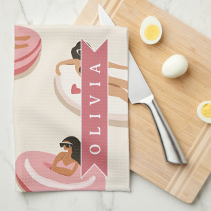 Paño De Cocina Flotador de piscina rosa lindo personalizado Estét