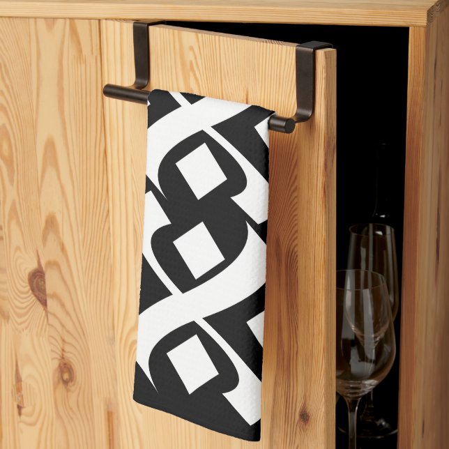 Paño De Cocina Flourish Elegant Blanco y Negro (Pliegue de tercios)