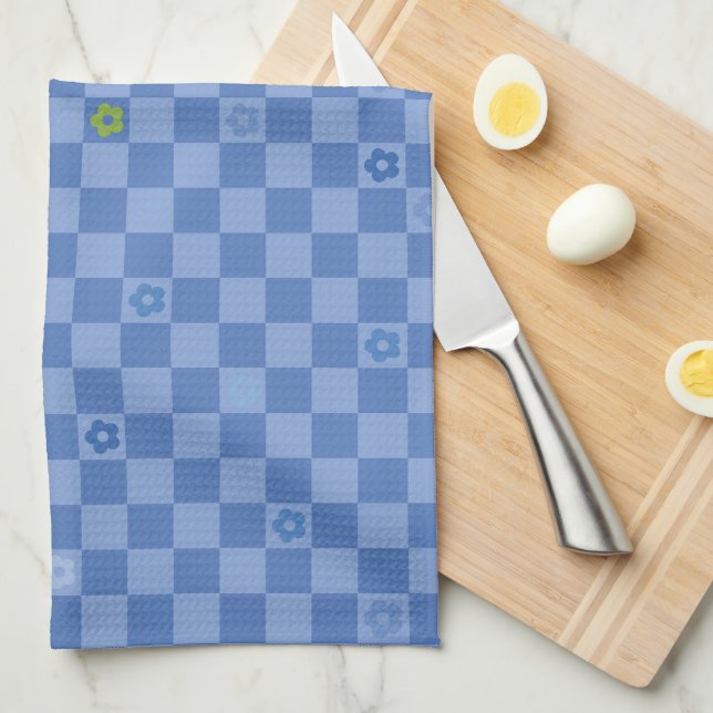 Paño De Cocina Flower Checkered Pattern No. 01 - Light Blue (Doblado Cuarto)