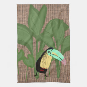 Paño De Cocina Foliage de plátano de aves tropicales divertidos