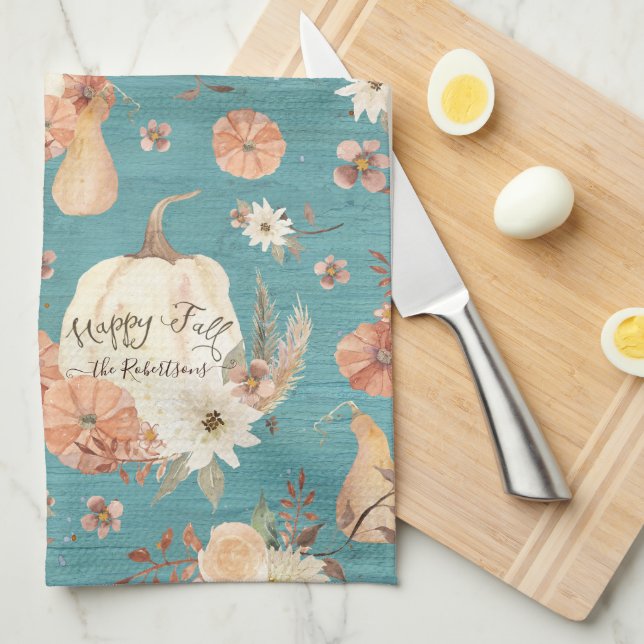 Paño De Cocina Foliage floral otoño de la calabaza otoño nombre a (Doblado Cuarto)