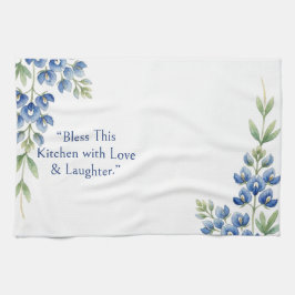 Paño De Cocina Foliar floral botánico azul, Bendice esta cocina