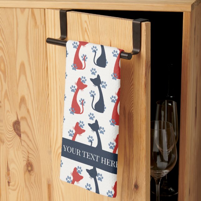 Paño De Cocina Folk Art Cat Pattern | Farmhouse (Pliegue de tercios)