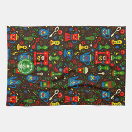 Paño De Cocina Folk coffee pattern — emerald, red & cobalt accent