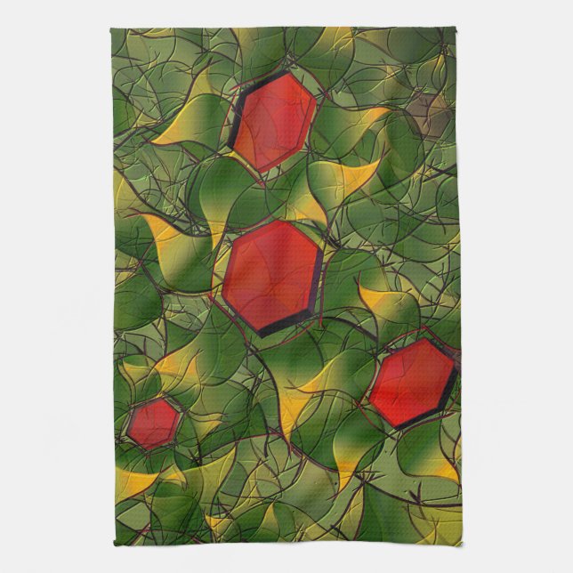 Paño De Cocina Follaje virtual amarillento tallado con hexágonos  (Vertical)