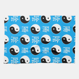 Paño De Cocina Fondo azul Patrón chino de Yinyang
