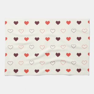 Paño De Cocina Fondo de crema con corazones rojos y burdeos