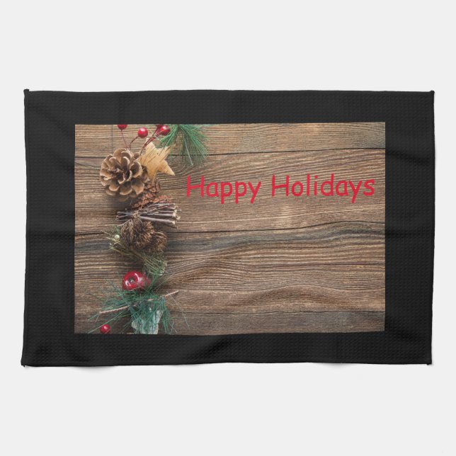 Paño De Cocina fondo de madera con conos de pino (Horizontal)