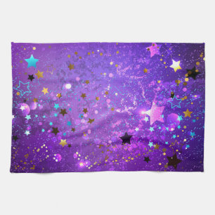 Paño De Cocina Fondo de papel de aluminio púrpura con estrellas