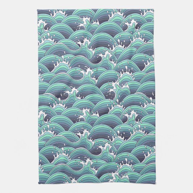 Paño De Cocina Fondo decorativo de ondas marinas (Vertical)