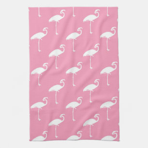 Paño De Cocina Fondo rosado de los flamencos tropicales blancos