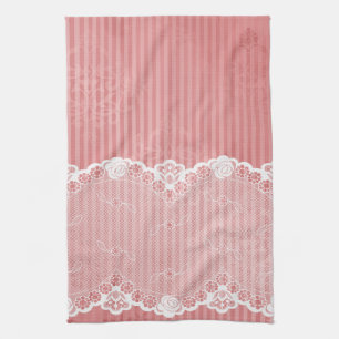 Paño De Cocina Fondo rosado y blanco con el cordón negro