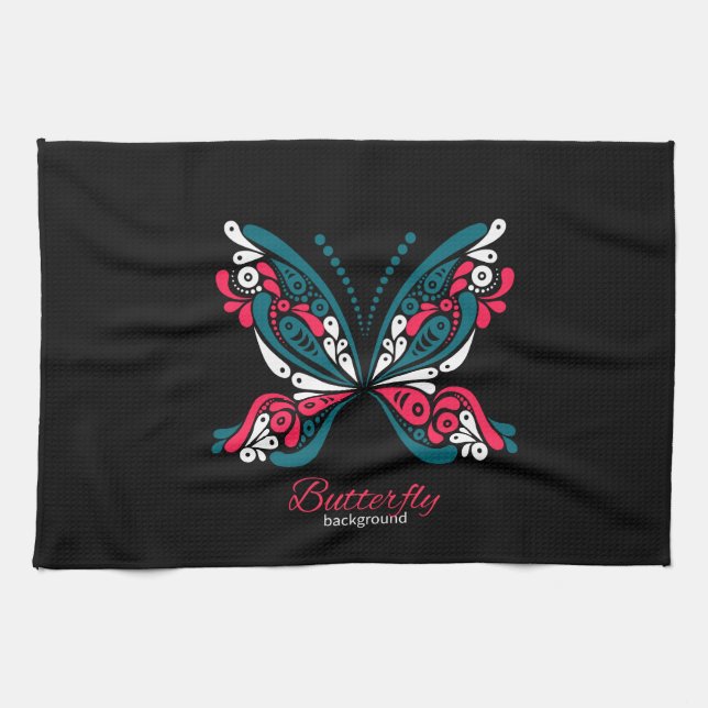 Paño De Cocina Fondo vectorial con hermosa mariposa. tatuaje (Horizontal)