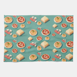 Paño De Cocina food icons pizza pasta and cheese