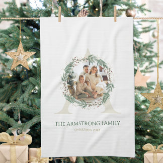 Paño De Cocina Forest Green Wreath Monogram Home Accent