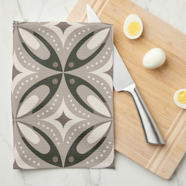 Paño De Cocina Formas circulares retro beige y marrón (Doblado Cuarto)