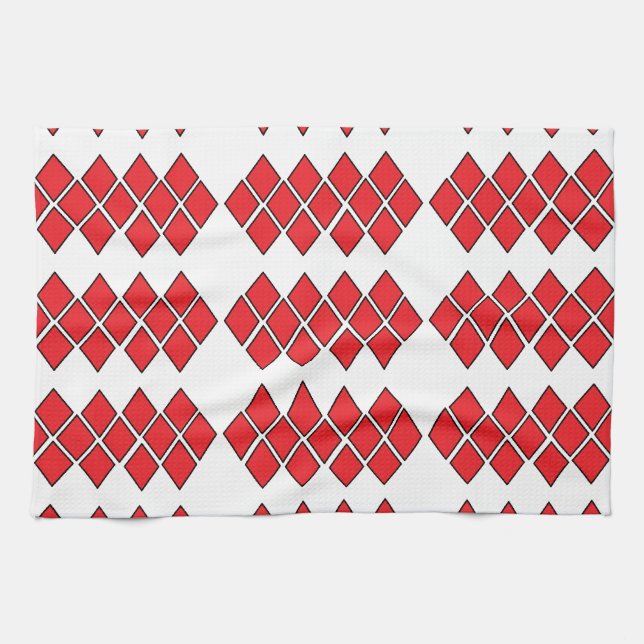 Paño De Cocina Formas de diamante rojo (Horizontal)