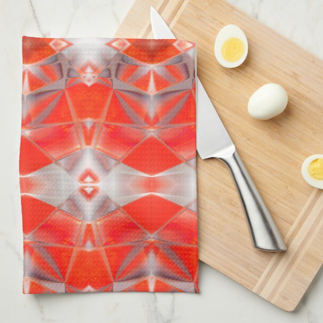 Paño De Cocina Formas rojas curvadas que flotan sobre gris blanco (Doblado Cuarto)