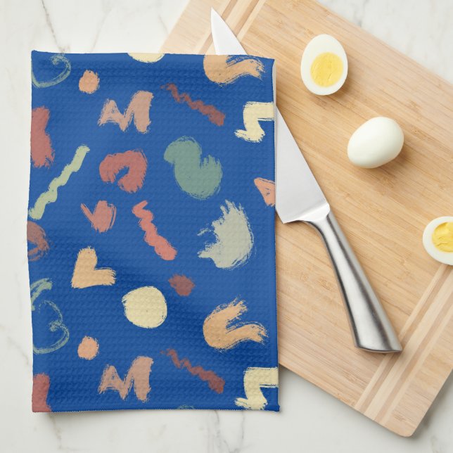 Paño De Cocina Formas Royal Blue Cream Green Peach (Doblado Cuarto)