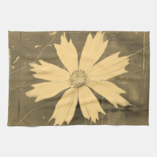 Paño De Cocina Foto antigua del cierre de la flor amarilla Cosmos