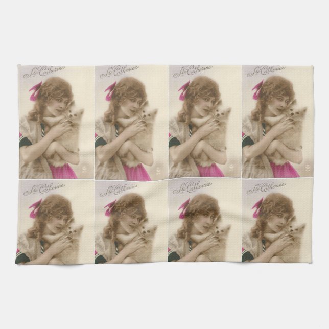 Paño De Cocina Foto antigua: mujer victoriana y perro (Horizontal)