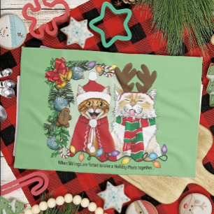 Paño De Cocina Foto anual de Navidades gatos