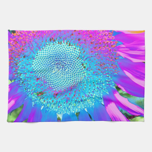 Paño De Cocina Foto de girasol retro rosa azul (Horizontal)