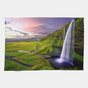 Paño De Cocina Foto de la cascada islandesa verde naturaleza