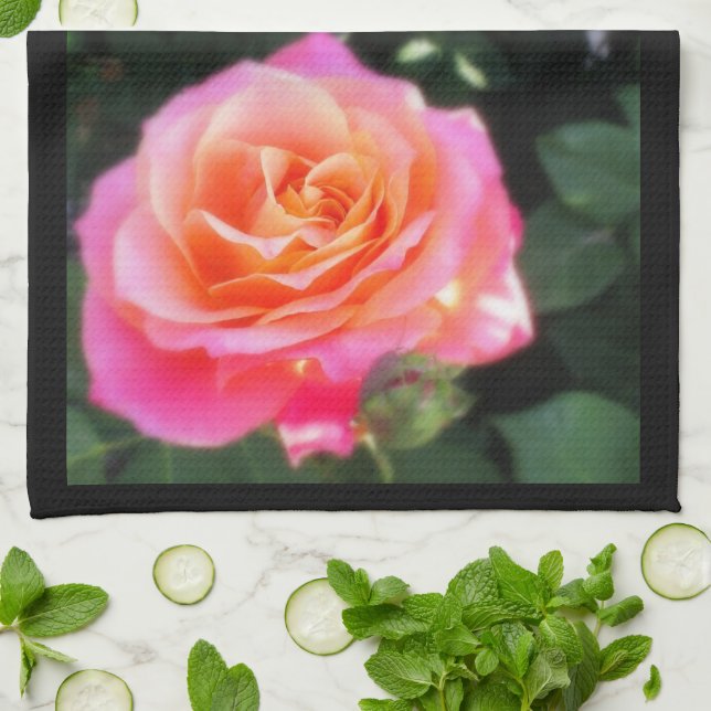 Paño De Cocina Foto de macro Rosa rosa y Naranja bonito  (Doblado)