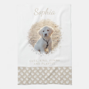 Paño De Cocina Foto de mascota personalizada y huellas blancas so