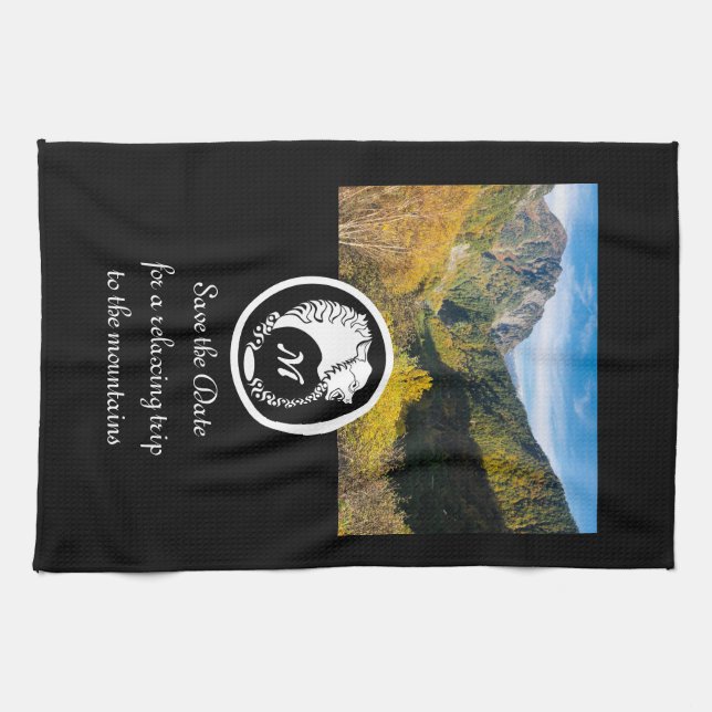 Paño De Cocina Foto de Monograma de Laurel de Lobo Blanco de Niev (Horizontal)