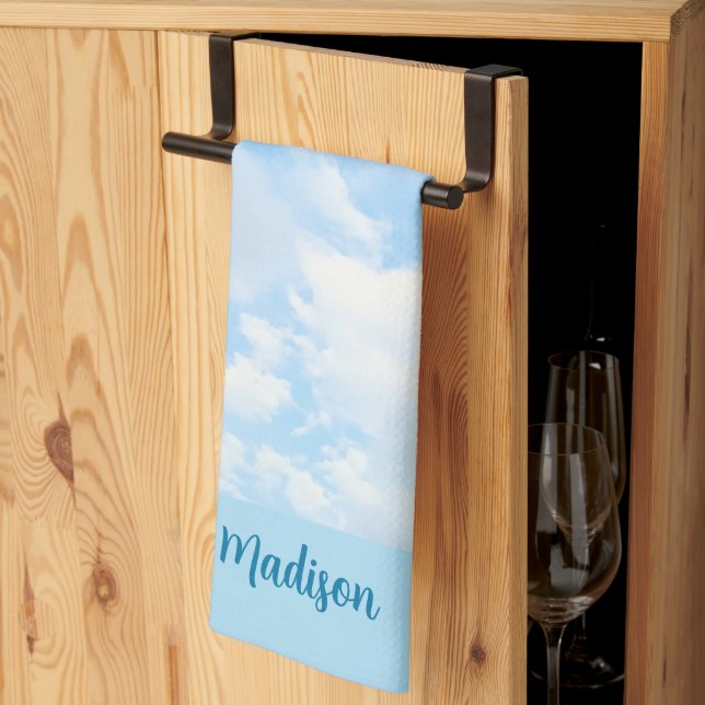 Paño De Cocina Foto de Peaceful Light Blue Sky Custom Name (Pliegue de tercios)