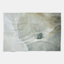 Paño De Cocina Foto de un hermoso caballo blanco en invierno