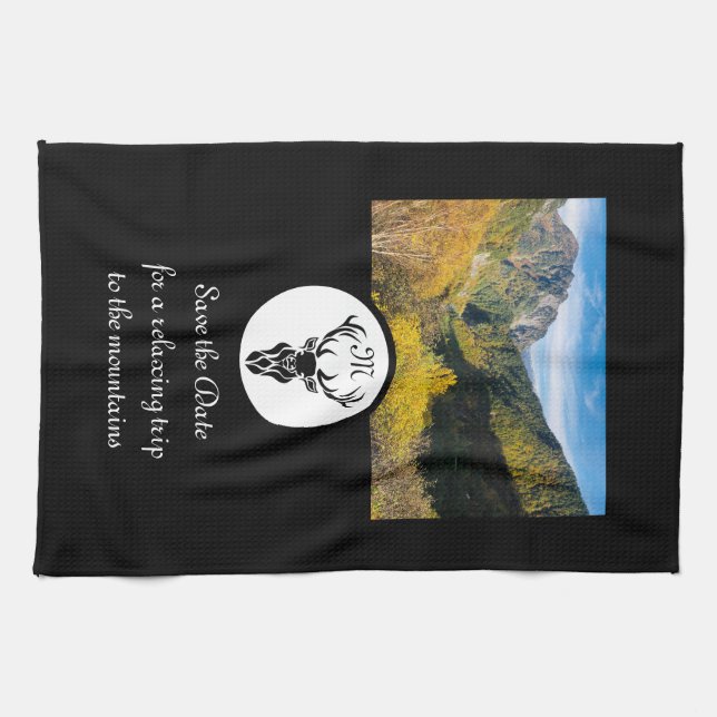 Paño De Cocina Fotografía en monograma de silueta de estadio negr (Horizontal)