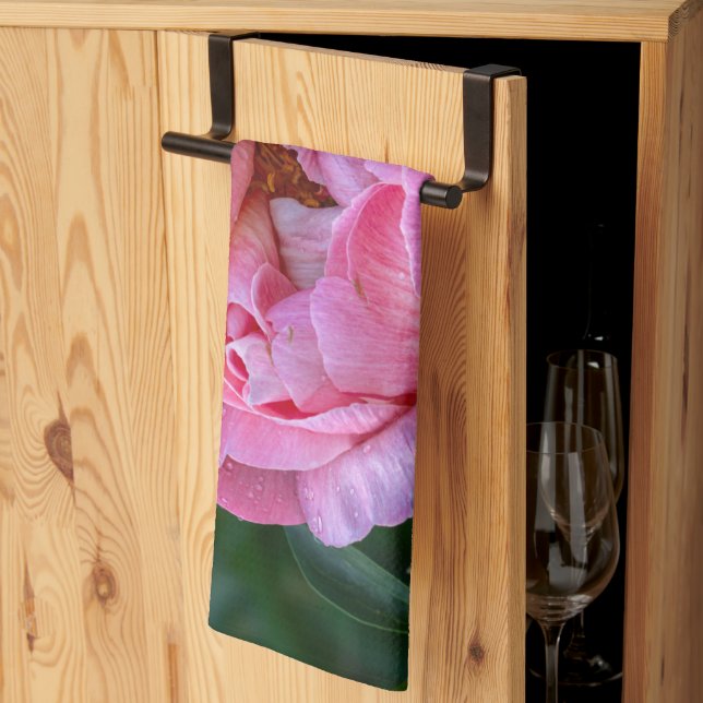 Paño De Cocina Fotografía floral, flor de peones rosados (Pliegue de tercios)