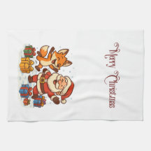 Fox and Santa Christmas Kitchen Towels